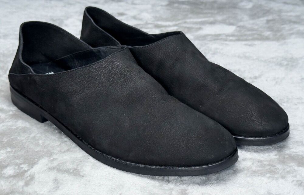 Eileen Fisher Depan Black Leather Nubuck Loafers Slip On Shoes Womens Size 9.5